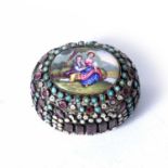 Small oval enamel, turquoise, seed pearl and precious stone pill box Austro-Hungarian, the oval
