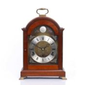 Mahogany mantel clock with striking and chiming movement, marked Tempus Fugit, 33cm high excluding