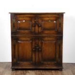 Oak side cupboard 17th Century style with brass hinges 82cm wide x 32cm deep x 92cm highCondition