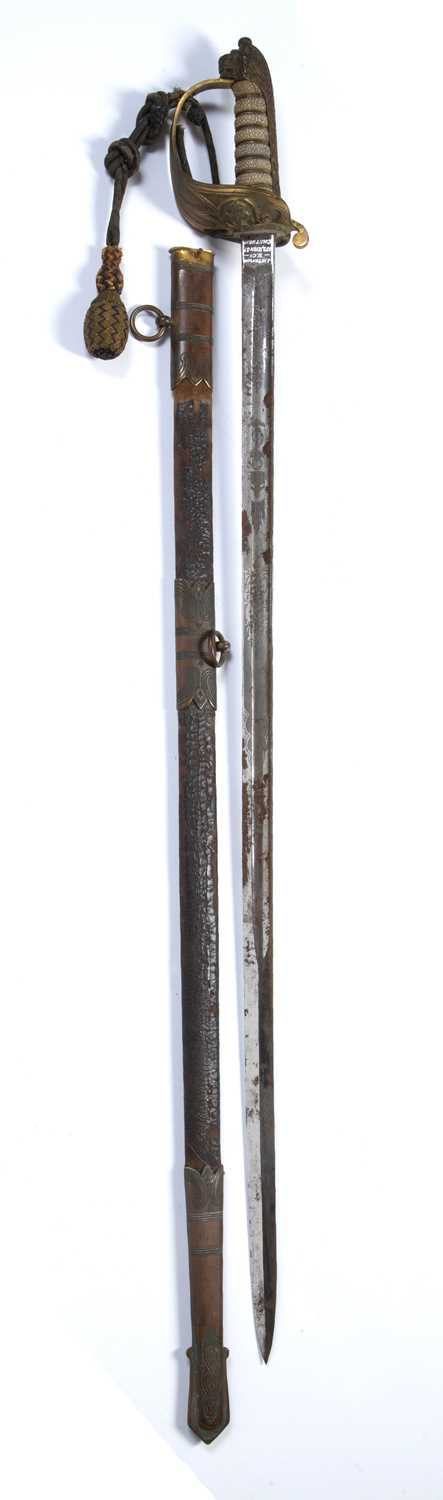 Naval dress sword by J W Taylor of Chatham, in a leather metal scabbard and outer caseCondition - Image 2 of 14