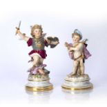 Two Meissen porcelain figures of children one holding a lute and the other dressed as St George,