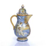 Castelli maiolica chocolate pot Italy, 18th Century, painted with classical maidens, the cover