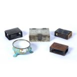 Group of pieces including an enamel salt, a shagreen small box, 8cm across, and three various