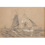 H Elwes (English School) H M Brig Pilot, and two other similar shipping studies, charcoal with