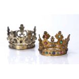 Two gilt metal crowns one possibly Spanish, one by repute sold to the vendor as circa 1580, the