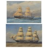 William Frederick Mitchell (1845-1914) A three masted brig, watercolour, signed and dated, 24.5cm