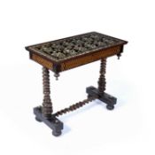 Rosewood Anglo-Indian table, 19th Century, the top with ivory inlay of floral designs, crossbanded
