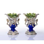 Pair of Coalport vases 'Coalbrookdale pattern' encrusted and painted with flowers 21.5cm high (2)