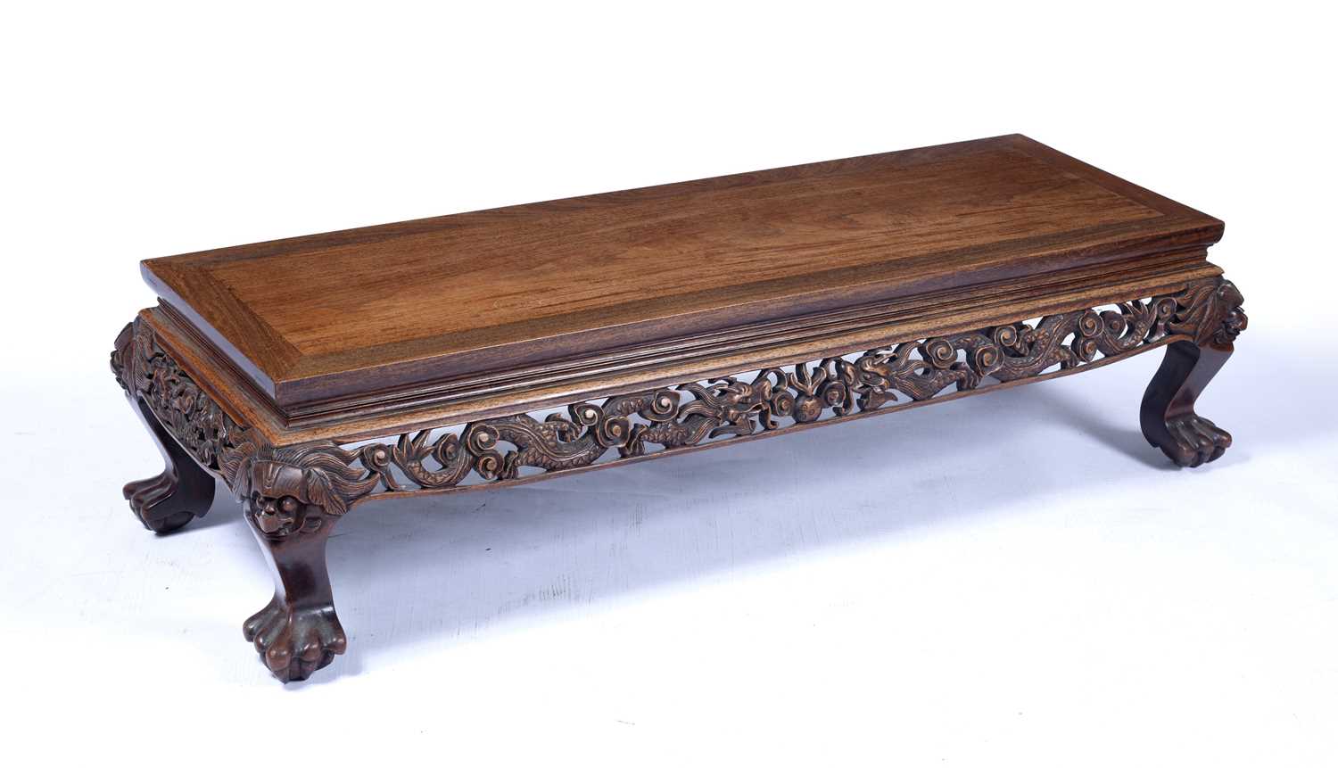 Carved hardwood low table Chinese, with dragon carved decoration, 116cm x 45cm, 31cm highCondition - Image 2 of 13