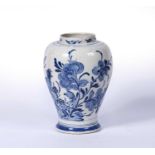 Delft blue and white vase Dutch, circa 1800, painted with a bird and flowers in the Chinese Kangxi