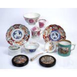 Collection of ceramics to include two pot lids, two Japanese imari dishes, an imari bowl and other