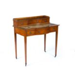 Satinwood small desk Edwardian, with raised back and chequered line inlay and original leather