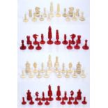 Ivory chess set 19th Century, in a mahogany case and various other chess pieces, largest 8cm