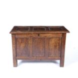 Oak coffer 18th Century, with panelled top and front, 109cm wide x 54cm deep x 72cm highCondition