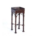 Chippendale style mahogany urn table circa 1900, with gallery top on column supports, 28cm across