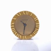 Tiffany & Co 'Atlas' brass desk clock, the brushed brass dial marked 'Tiffany & Co' also marked to
