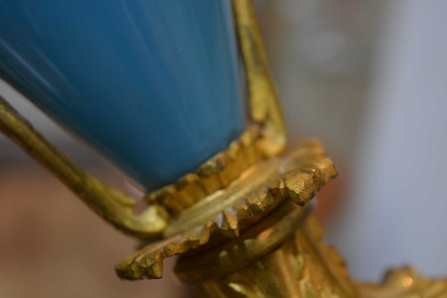 Pair of opaline and gilt metal table lamps French, early 20th Century, 22cm highCondition report: At - Image 4 of 6