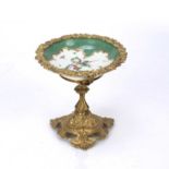 Ormolu jewel stand set 19th Century, with an earlier Worcester saucer, the saucer circa 1770 with