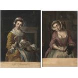 After Philip Mercier (1689-1760) coloured engravings, The Seamstress and Girl Asleep, 34.5cm x