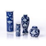 Group of blue and white porcelain Chinese, 19th Century and later, including a cylindrical vase