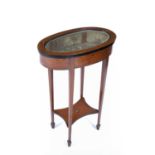 Satinwood and inlaid oval bijouterie table Sheraton Revival, on tapering supports, 51cm x 29cm x