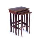 Mahogany and brass inlaid quartetto of tables late 19th/early 20th Century, largest 51cm x 36cm x