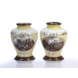 Pair of Russian porcelain vases attributed to Gardner Factory hand-painted to the body depicting