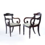 Pair of mahogany Gillows style carver chairs 19th Century, with carved backs on reeded supports with