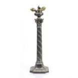 Silver plated column table lamp of Corinthian form, on a shaped base with swags, 57cm