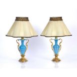 Pair of opaline and gilt metal table lamps French, early 20th Century, 22cm highCondition report: At