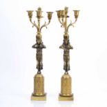 Pair of French Empire style bronze and gilt metal figural candelabra 19th Century, unmarked,