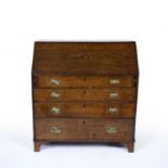 Elm, oak and mahogany crossbanded bureau early 19th Century, with fitted interior, fitted drawers
