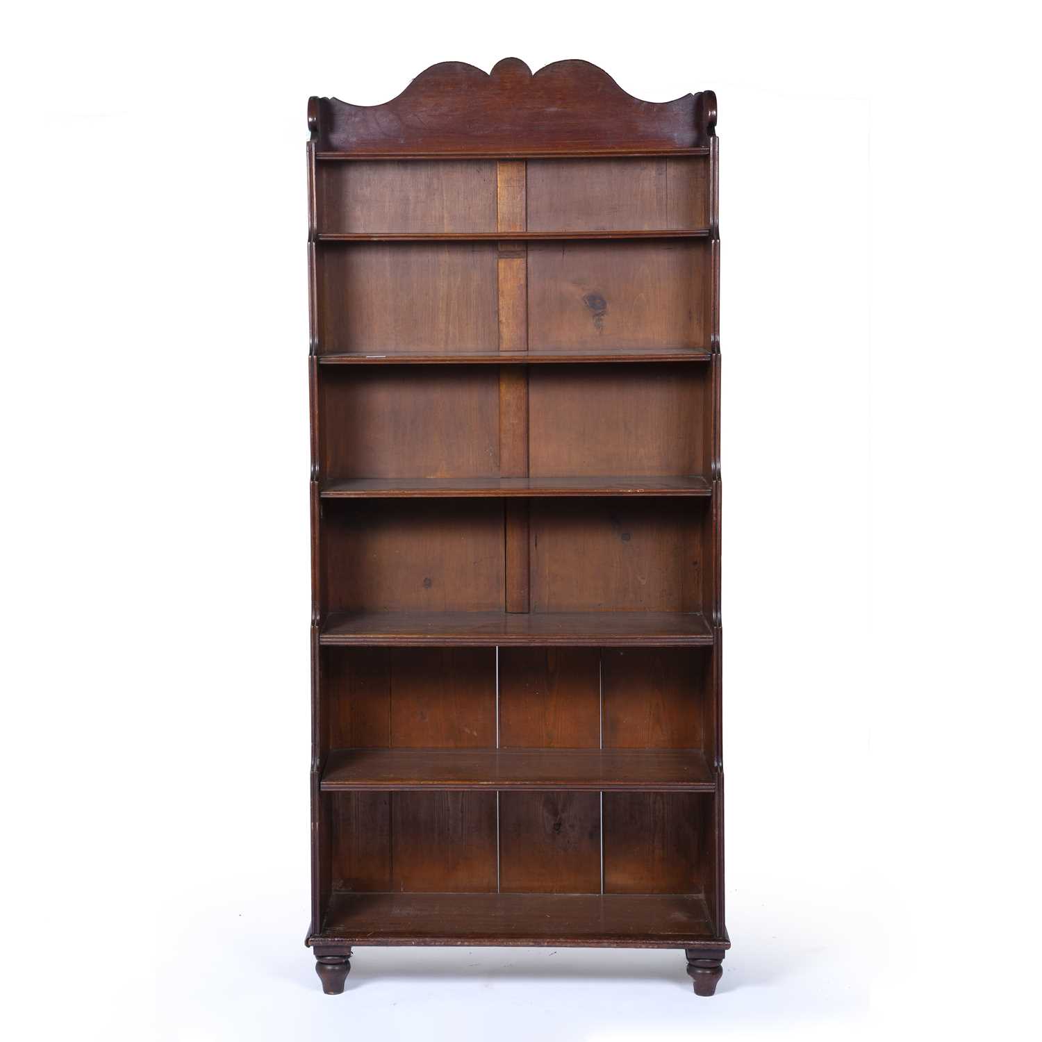 Mahogany waterfall bookcase 19th Century, of tiered form with shaped top, 80cm wide x 185cm high x