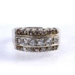 Three-channel diamond set ring white precious metal stamped '14K', size P, 5g approx