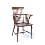 Mahogany Windsor chair late 19th/early 20th Century, with turned back and supports, 54cm wide x 93cm