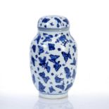 Blue and white porcelain vase and coverChinese, of ovoid form, decorated all over with scattered