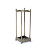 Brass stick stand Edwardian, with drip tray, of square form, 20cm square, 61cm highCondition report: