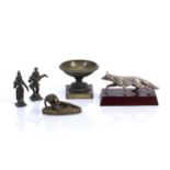 Group of Grand Tour and other pieces including a silver plated model fox, 15cm across, a bronze