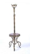Brass and mahogany standard lamp 19th Century, converted from an oil lamp, with adjustable column