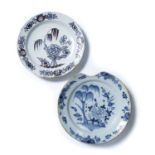 Two Delftware chargers English probably Bristol, circa 1760/1780, one with label marked 'The Peter V