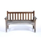 Teak garden bench by R A Lister of Dursley, 18cm acrossCondition report: Generally good but some