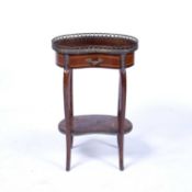 French style mahogany kidney occasional table with gilt metal mounts and fitted drawer, 44cm across,