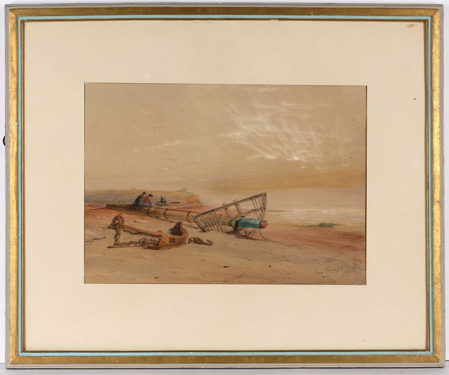 John Thorpe (act. 1834-1873) Resting on a broken mast and looking out to sea, watercolour, signed - Image 2 of 3