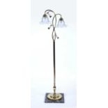 Brass lamp standard contemporary, with glass shades and marble base, 140cm highCondition report: