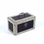 A 19th century Anglo Indian Colonial hardwood tea caddy, with Vizagapatan style incised ivory wide