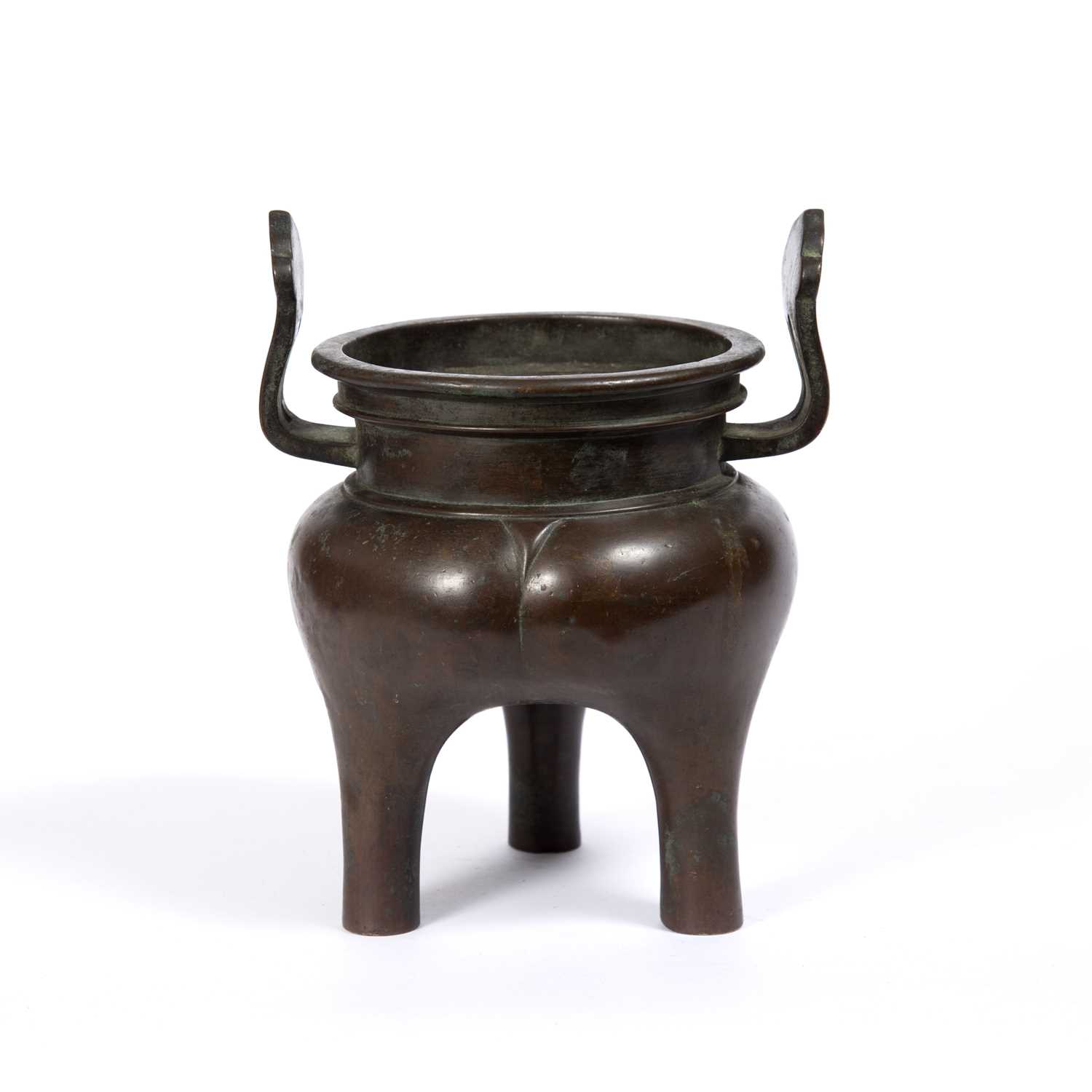 A Chinese 18th Century bronze tripod censer, with looped handles and lobed body, 24cm high - Image 2 of 4