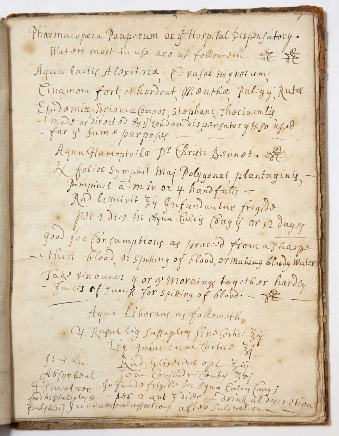 An 18th century manuscript Pharmacopaeia Pauperum or Hospital Dispensatory. 21 sides written in - Image 2 of 4