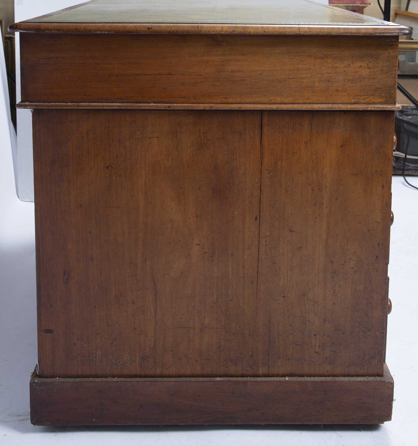 A Victorian mahogany pedestal desk, the top with morocco leather inset above one long and eight - Image 2 of 5