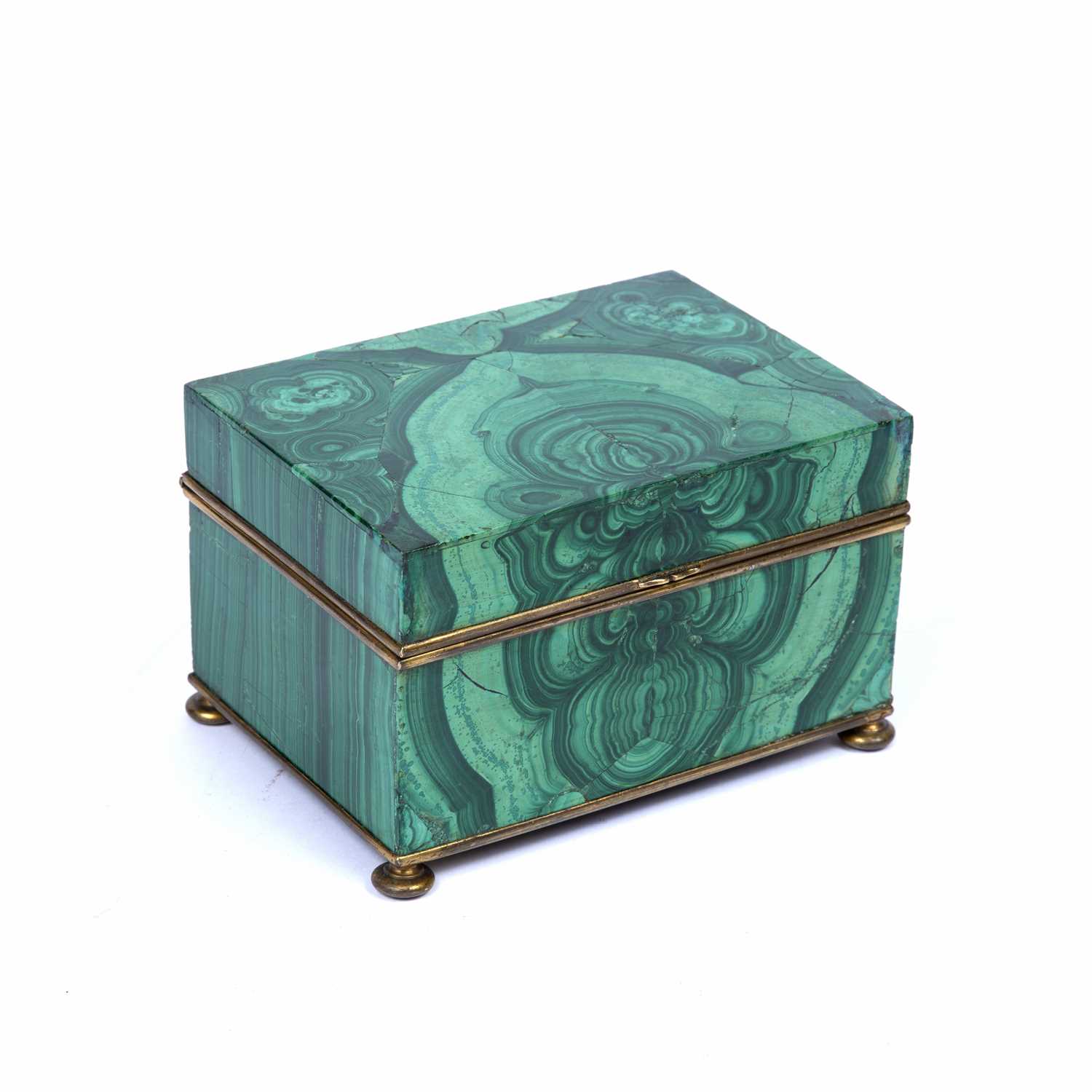 A 19th century Malachite and gilt bronze rectangular casket, possibly Russian, with well matched - Image 2 of 6