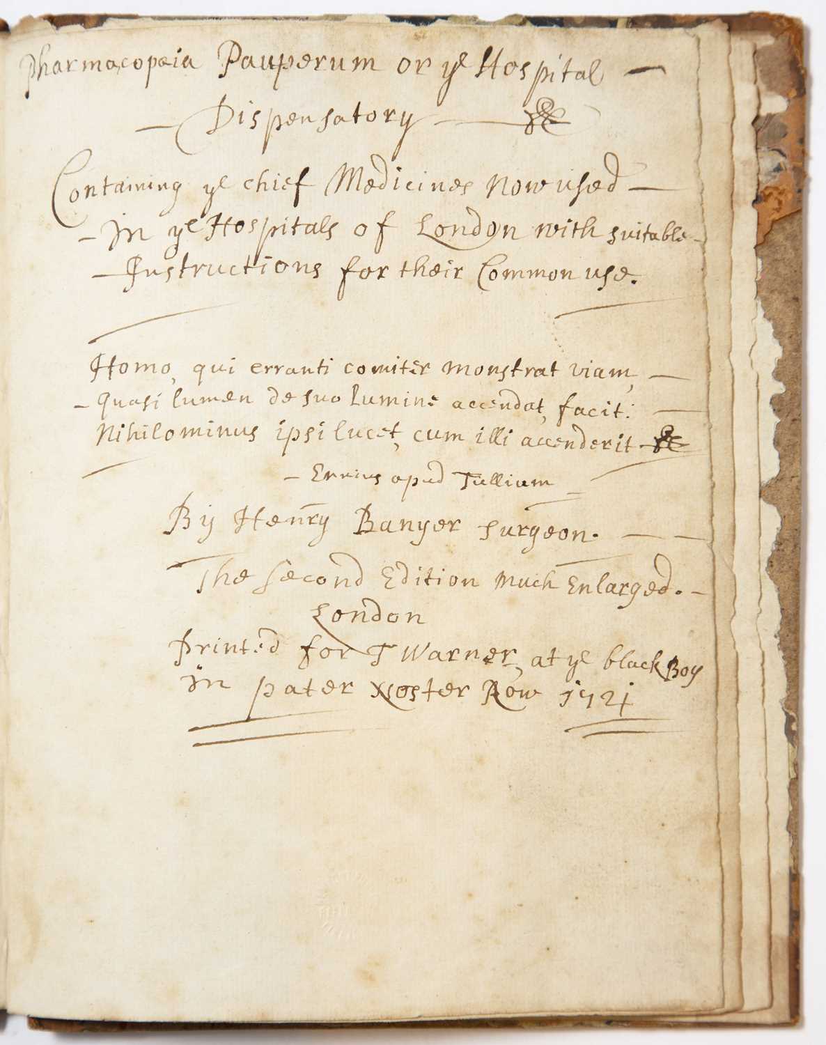 An 18th century manuscript Pharmacopaeia Pauperum or Hospital Dispensatory. 21 sides written in